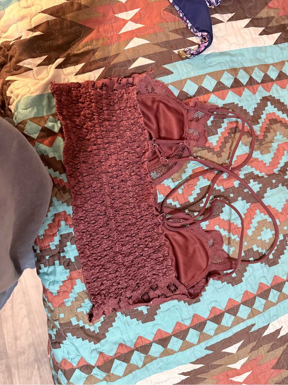 Smocked Lace Bralette in Burgundy